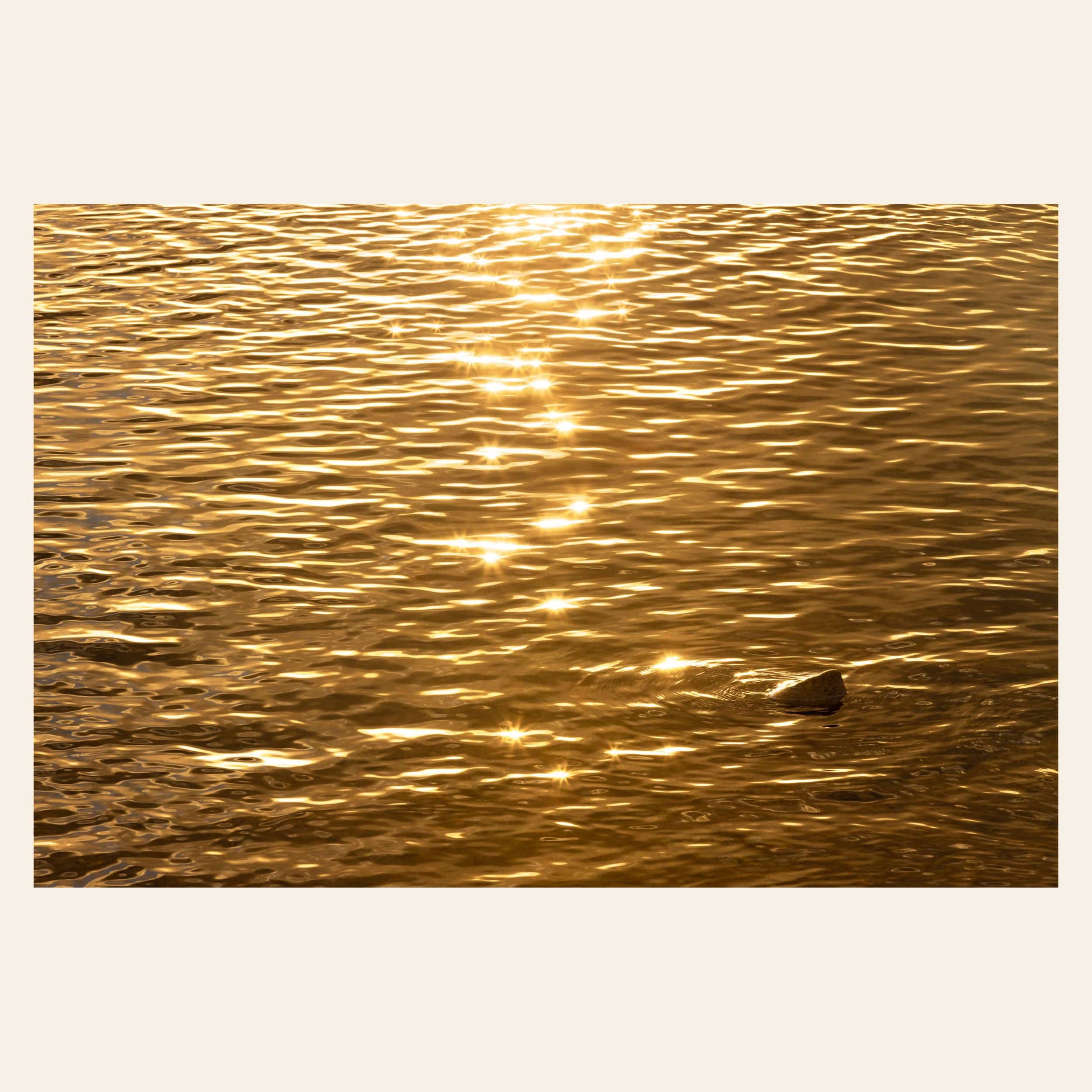 A piece of Kauai art shows a photo of a Kapaa sunrise reflected in the water.
