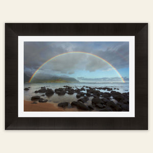 A framed rainbow picture at Puu Poa Beach at Hanalei Bay Resort in Kauai.