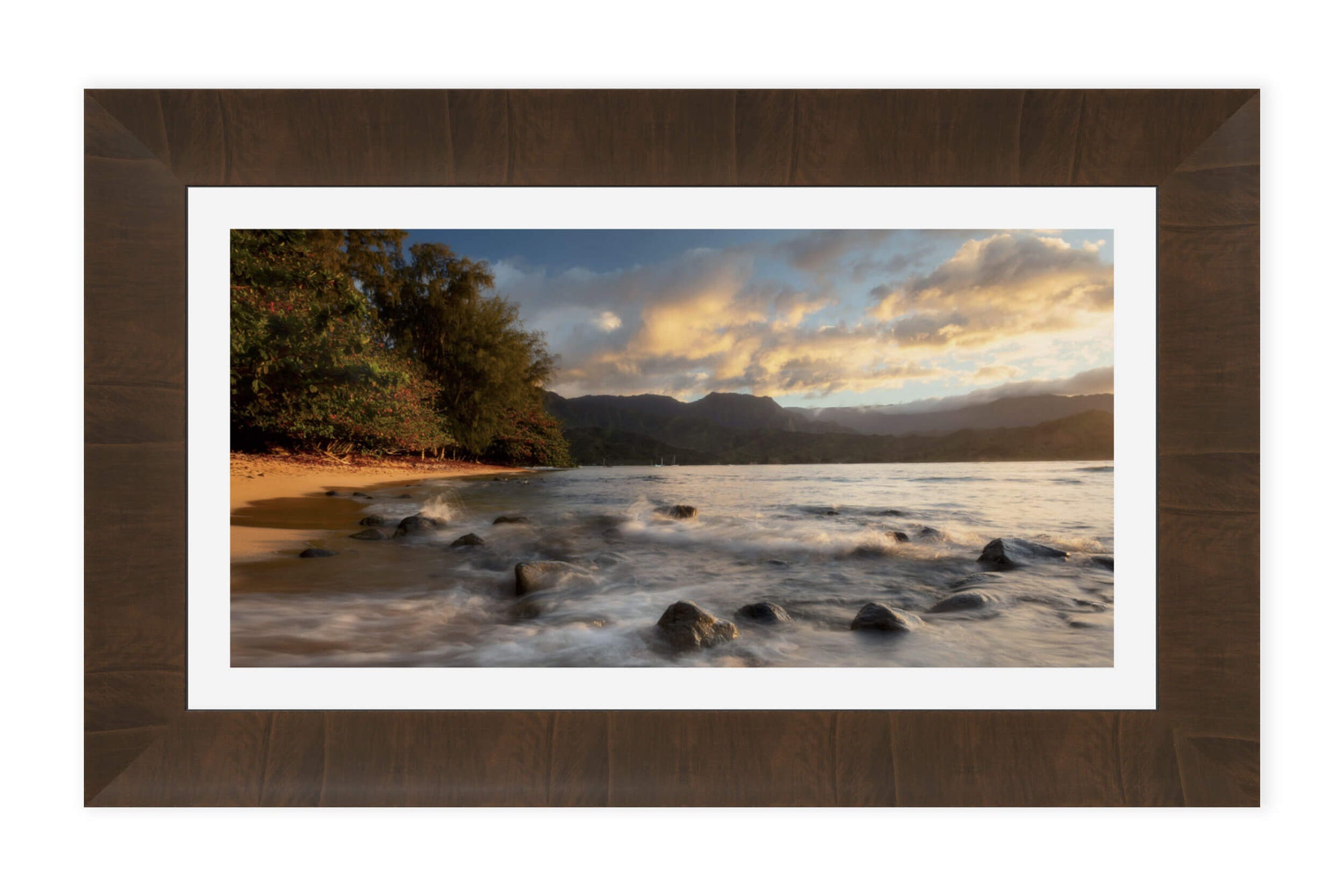 A framed photograph of Puu Poa Beach near Hanalei Bay Resort on Kauai.