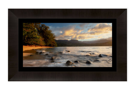 A framed photograph of Puu Poa Beach near Hanalei Bay Resort on Kauai.