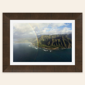 A framed piece of Napali Coast wall art created on a Kauai helicopter tour.