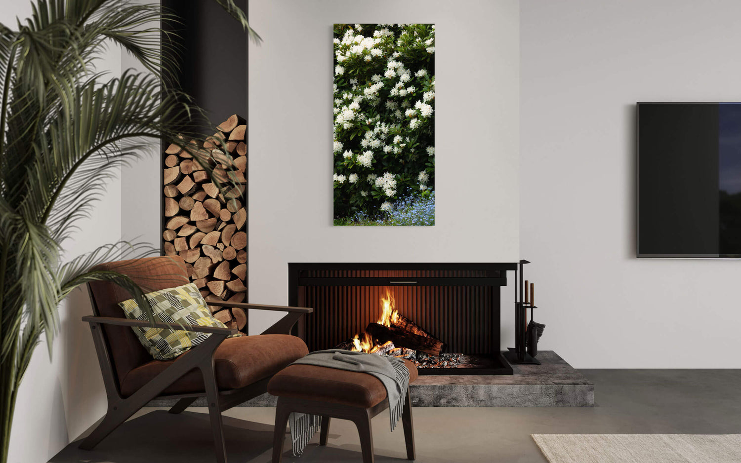 A piece of Seattle art showing a Kubota Garden picture hangs in a living room.