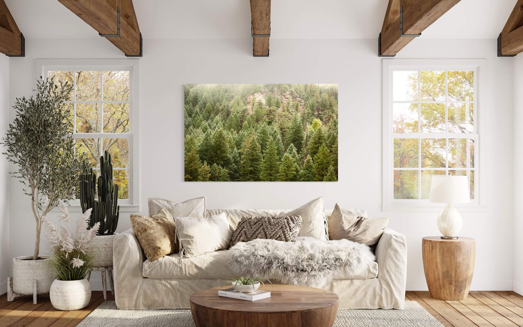 A tree picture from Lyons, Colorado, hangs in a living room.