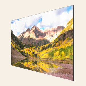 Stunning TruLife acrylic artwork of the Maroon Bells in Aspen during fall.