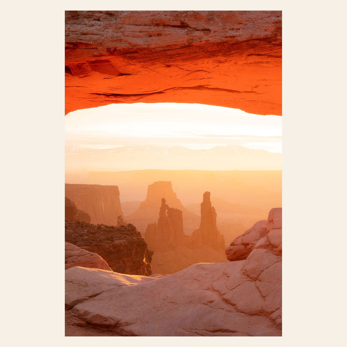 A piece of Moab art shows a Mesa Arch picture at sunrise