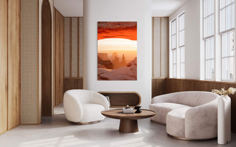 A Mesa Arch picture at sunrise from this hike in Canyonlands National Park hangs in a living room.