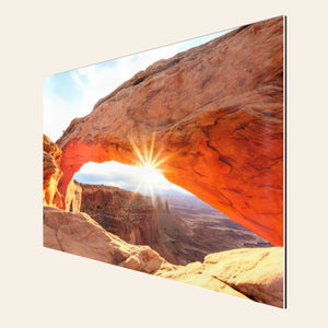 A piece of TruLife acrylic Moab art showing Mesa Arch in Canyonlands National Park.