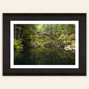 A piece of framed Washington art showing a Moulton Falls photo.