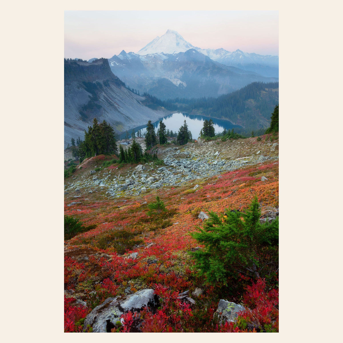 A piece of Mount Baker wall art shows fall colors.