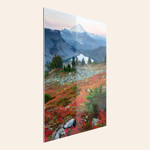 A TruLife acrylic piece of Mount Baker wall art showing fall colors.