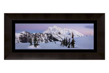 A framed photo of Mount Shuksan, as seen from Artist Point near Mount Baker Ski Resort.
