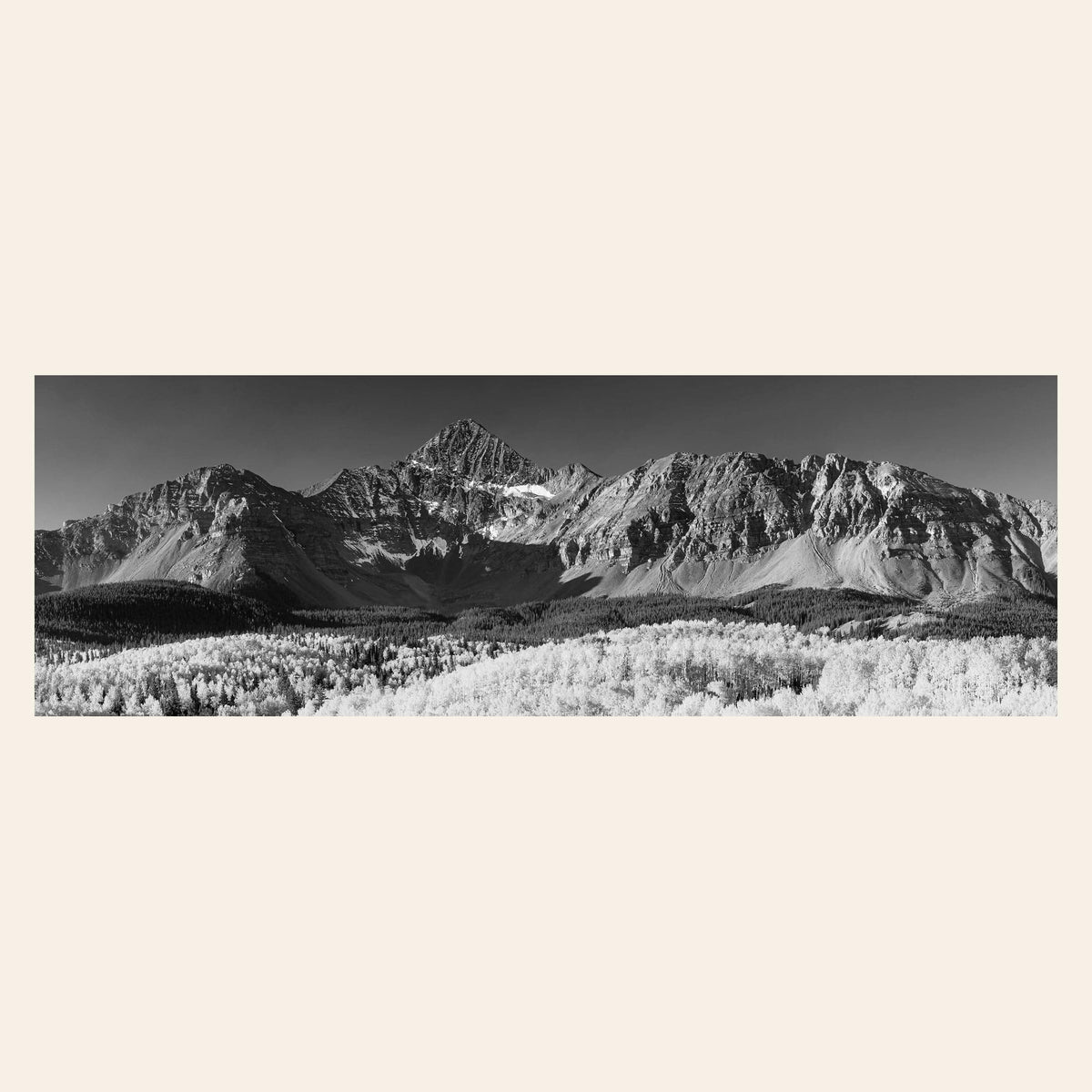 A piece of Telluride art shows a black and white photography print of Mount Wilson.