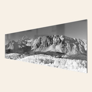 A TruLife acrylic piece of Telluride art shows a black and white photography print of Mount Wilson.