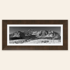 A framed piece of Telluride art shows a black and white photography print of Mount Wilson.