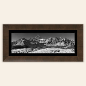 A framed piece of Telluride art shows a black and white photography print of Mount Wilson.