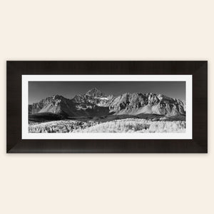 A framed piece of Telluride art shows a black and white photography print of Mount Wilson.