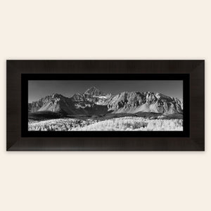 A framed piece of Telluride art shows a black and white photography print of Mount Wilson.