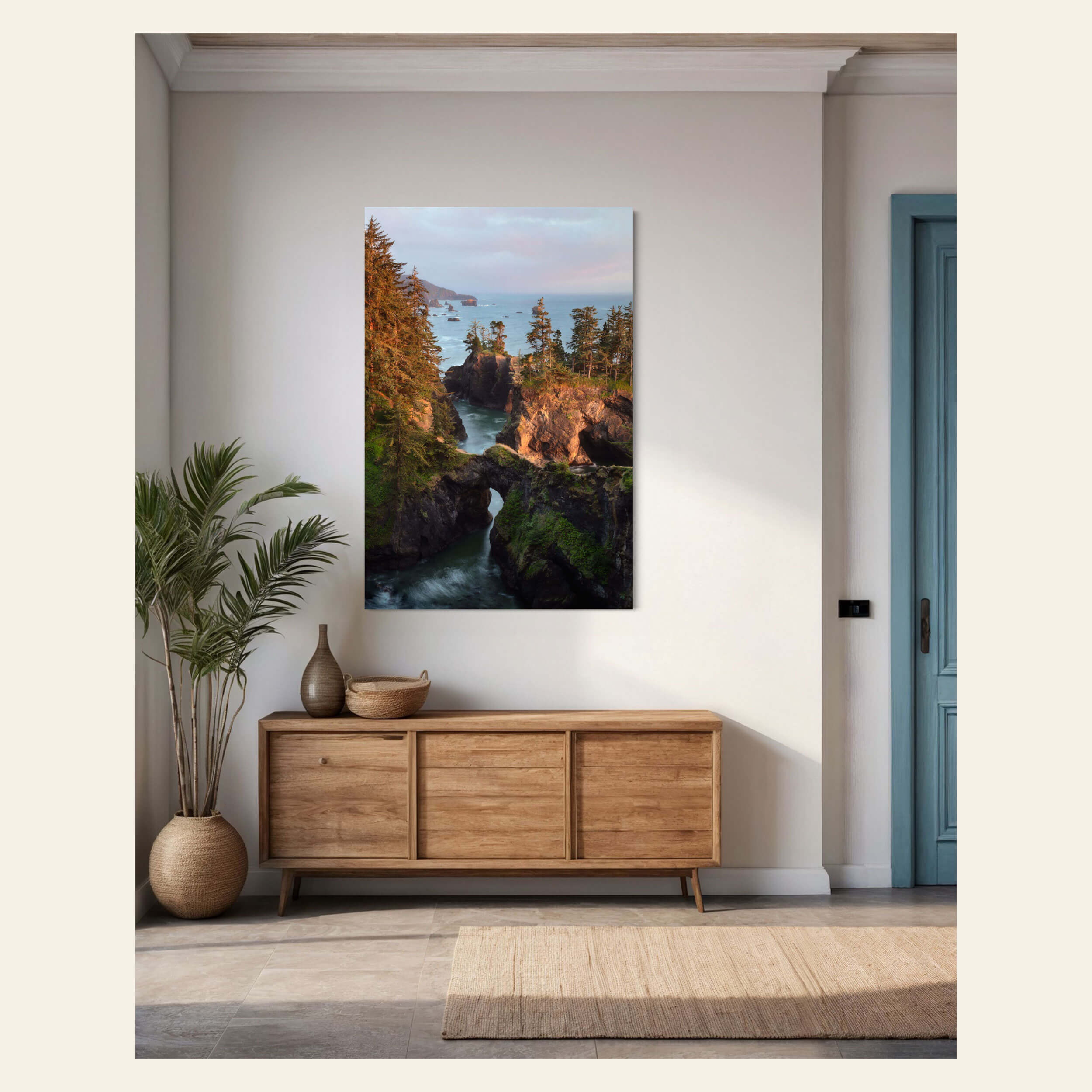 A Natural Bridges picture from the Southern Oregon Coast hangs in an entryway.