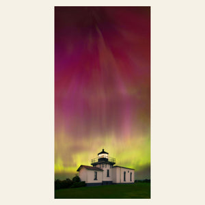 A Washington Northern Lights photography print shows Point No Point Lighthouse.