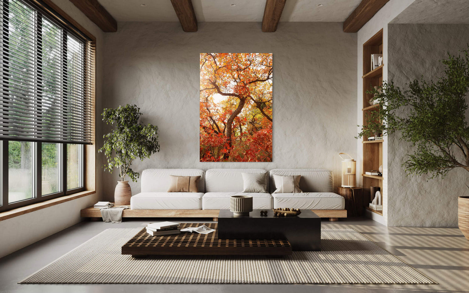 A piece of Colorado art showing the beautiful Ouray fall colors hangs in a living room.