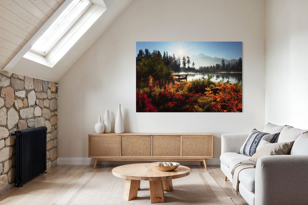 A fine art photograph showing Picture Lake hangs in a sitting area.