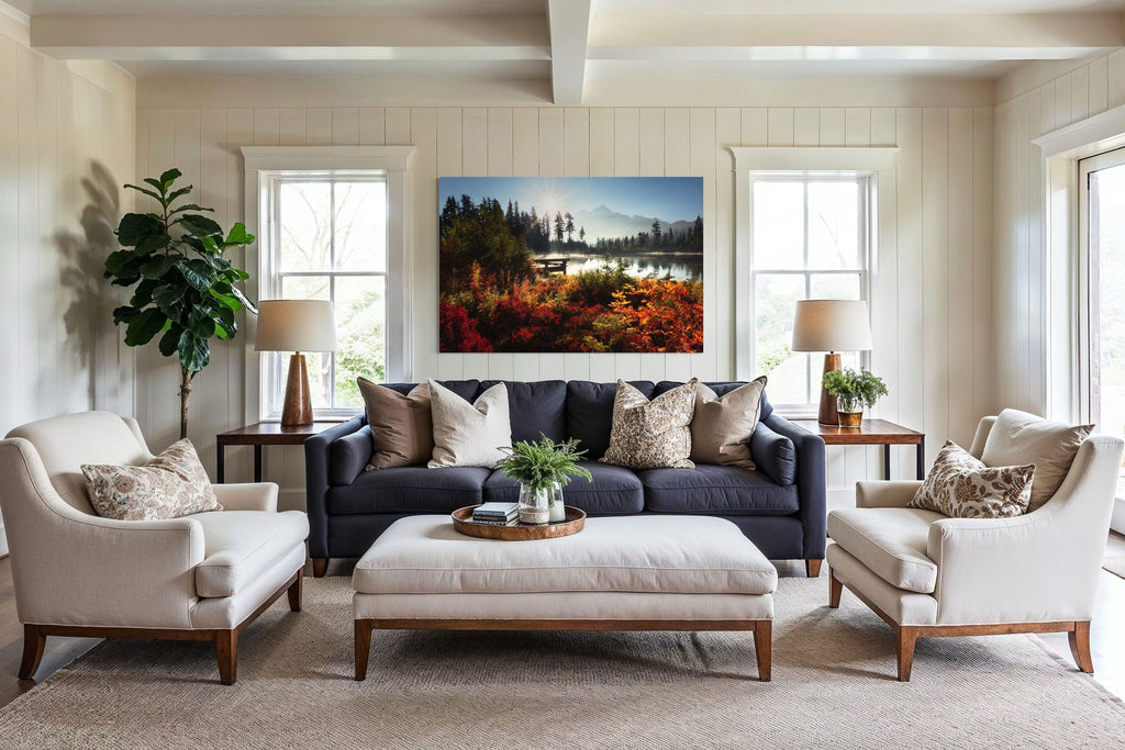 A Lars Gesing fine art photograph showing Picture Lake hangs in a living room.
