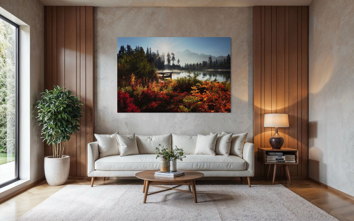 A fine art photograph showing Picture Lake hangs in a living room.