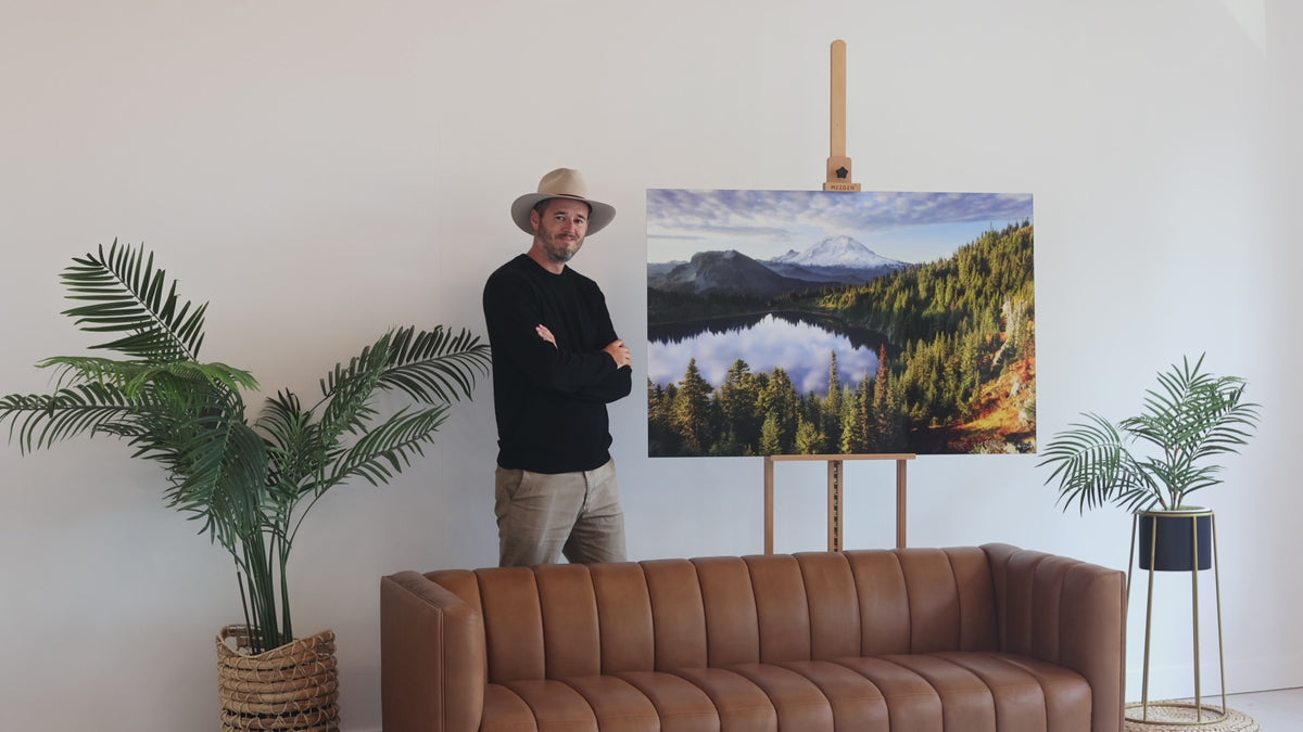 This video shows West Seattle artist Lars Gesing with his Mount Rainier artwork showing a photo of Summit Lake.