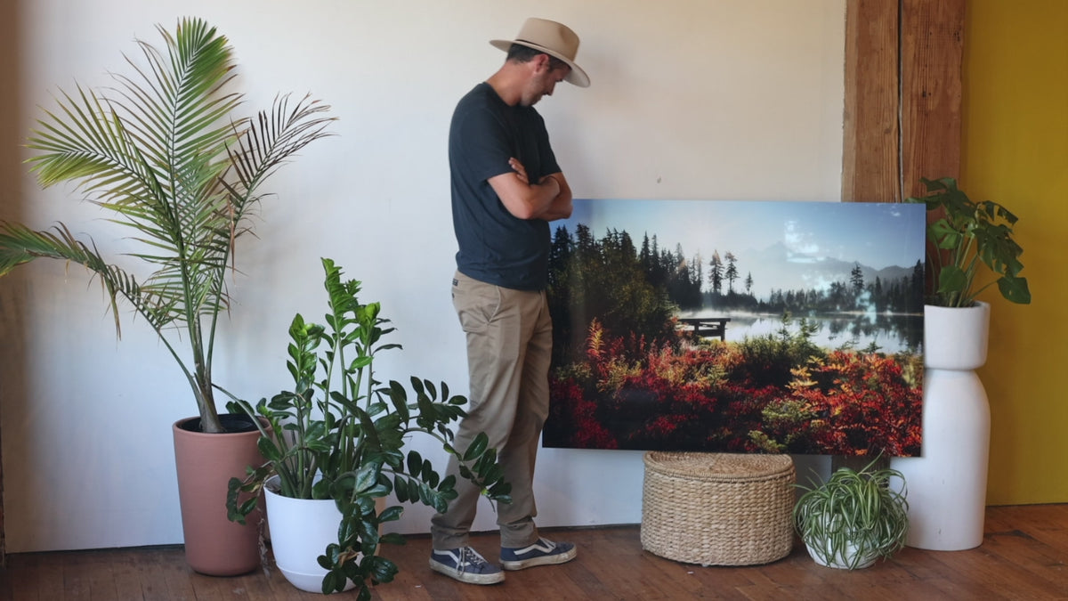 West Seattle artist Lars Gesing and his fine art photograph showing Picture Lake near Mount Baker.