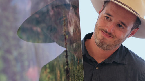 This video shows West Seattle artist Lars Gesing with his Mount Rainier artwork.