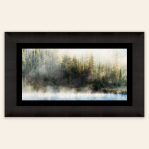 A framed piece of Mount Rainier art showing Reflection Lakes.