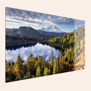 A TruLife acrylic piece of Mount Rainier wall art from Summit Lake.