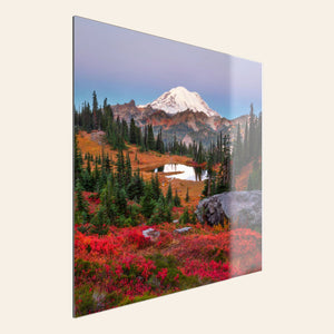 A piece of TruLife acrylic Mount Rainier art shows a Tipsoo Lake photo.