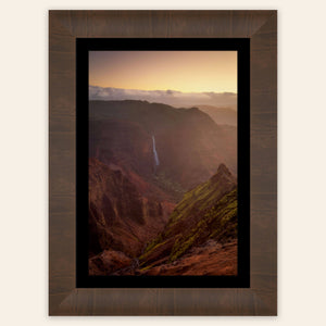 A framed Waimea Canyon sunrise picture from Kauai.
