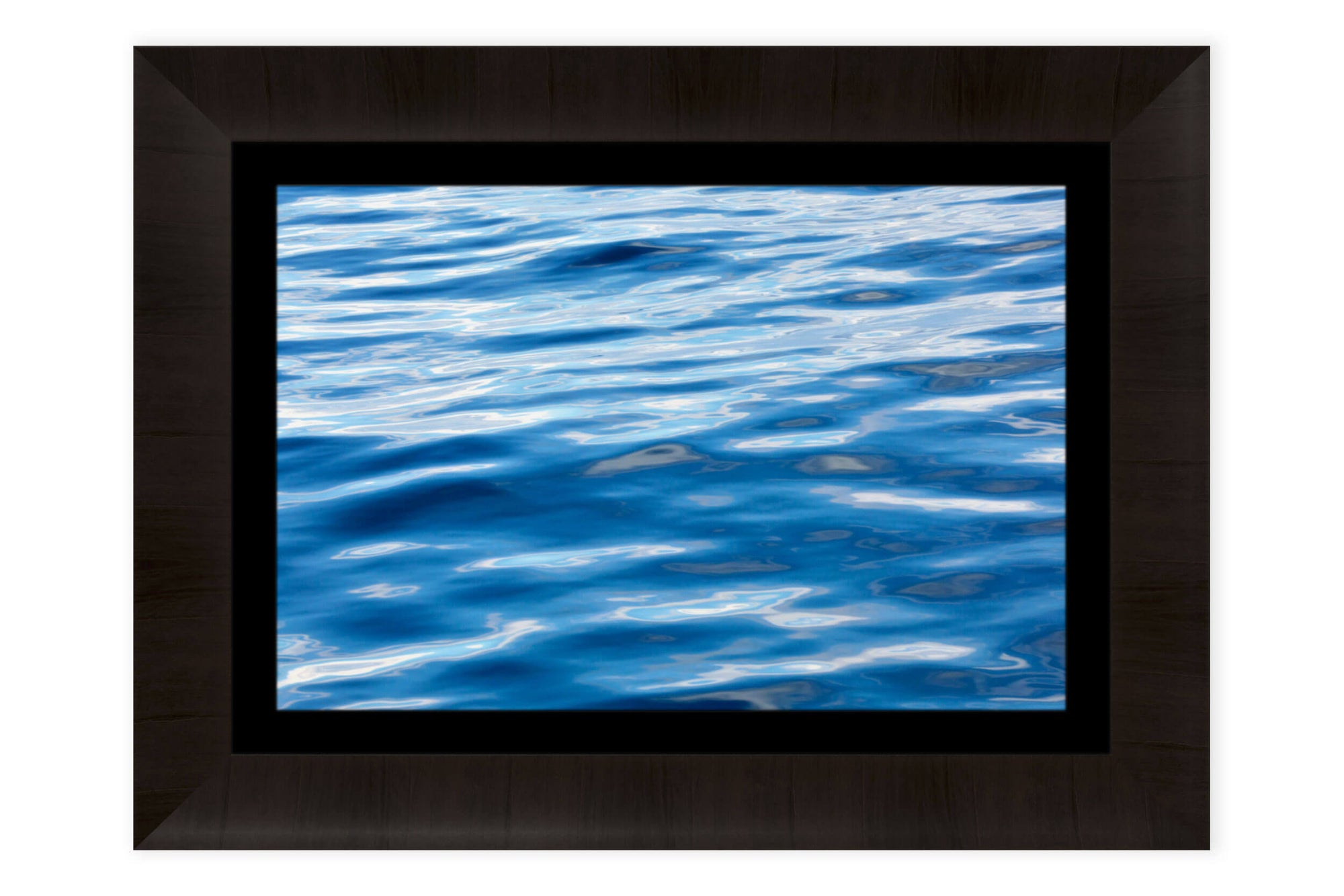 This piece of framed abstract water art shows a picture from an Anacortes whale watching.