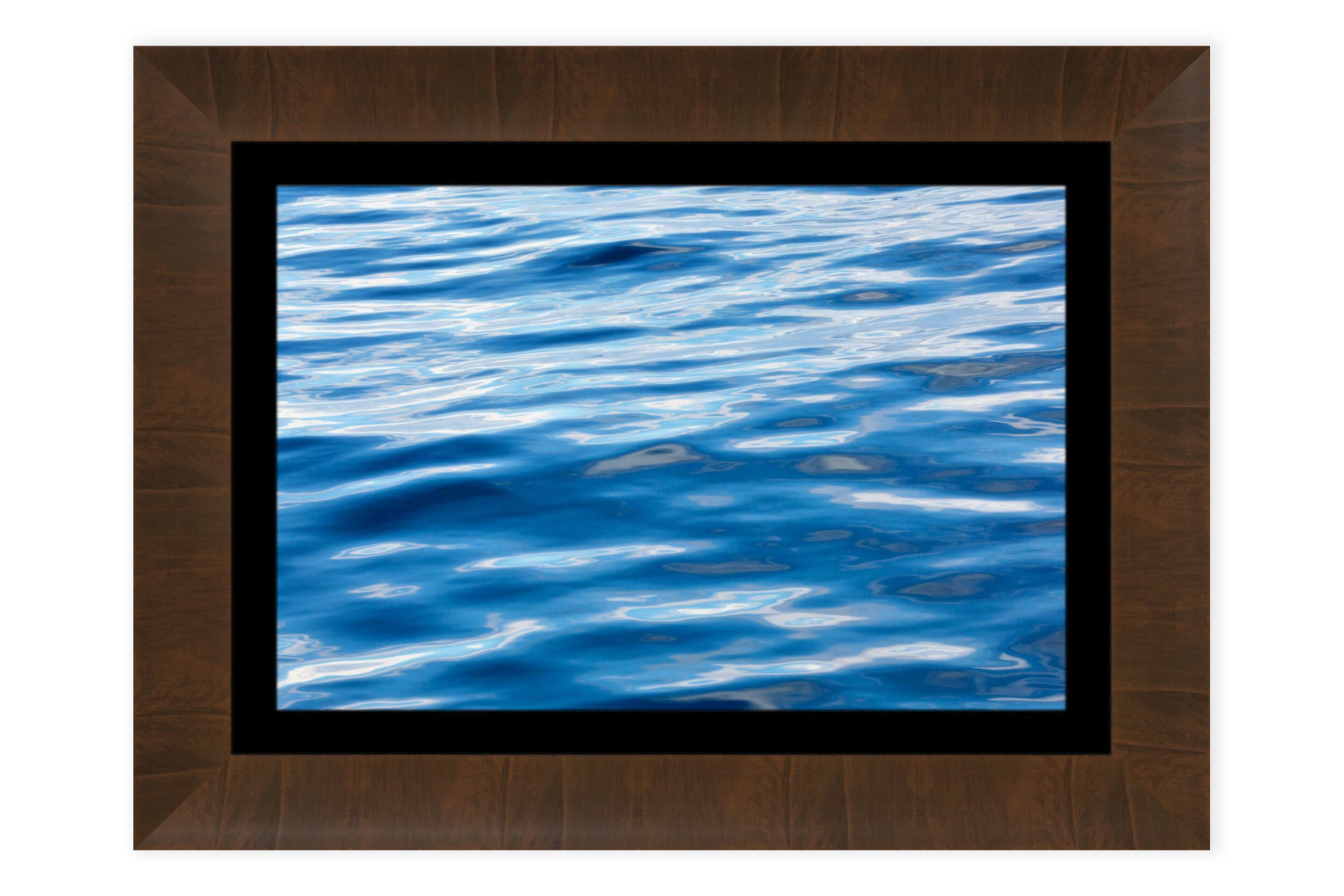 This piece of framed abstract water art shows a picture from an Anacortes whale watching.