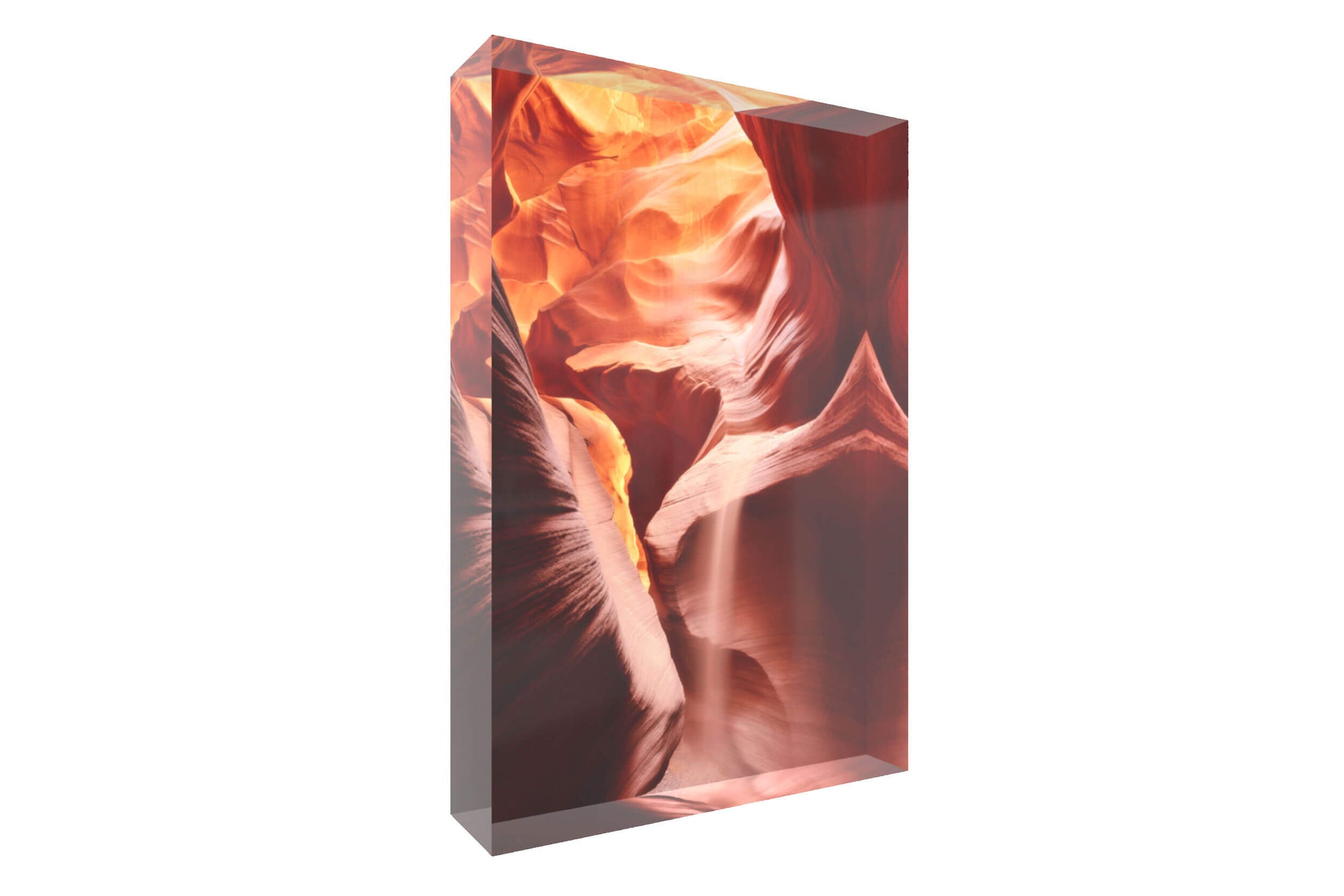 A picture of Antelope Canyon shown as an acrylic block.