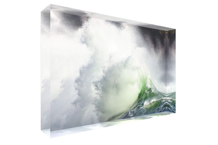 A picture of the Cape Disappointment waves shown as an acrylic block.