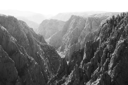 This piece of black and white Colorado art shows the Black Canyon of the Gunnison.
