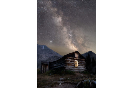 This piece of Colorado art shows photography of the milky way above Mayflower Gulch.
