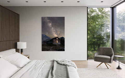 This piece of Colorado art hanging in a bedroom shows photography of Mayflower Gulch.