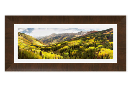 This piece of framed Colorado art shows the Million Dollar Highway fall colors near Ouray.