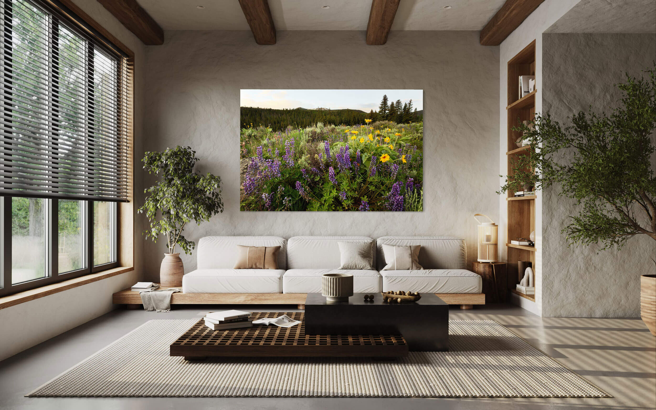 This Colorado wildflowers picture hangs in a living room as a piece of Colorado art.