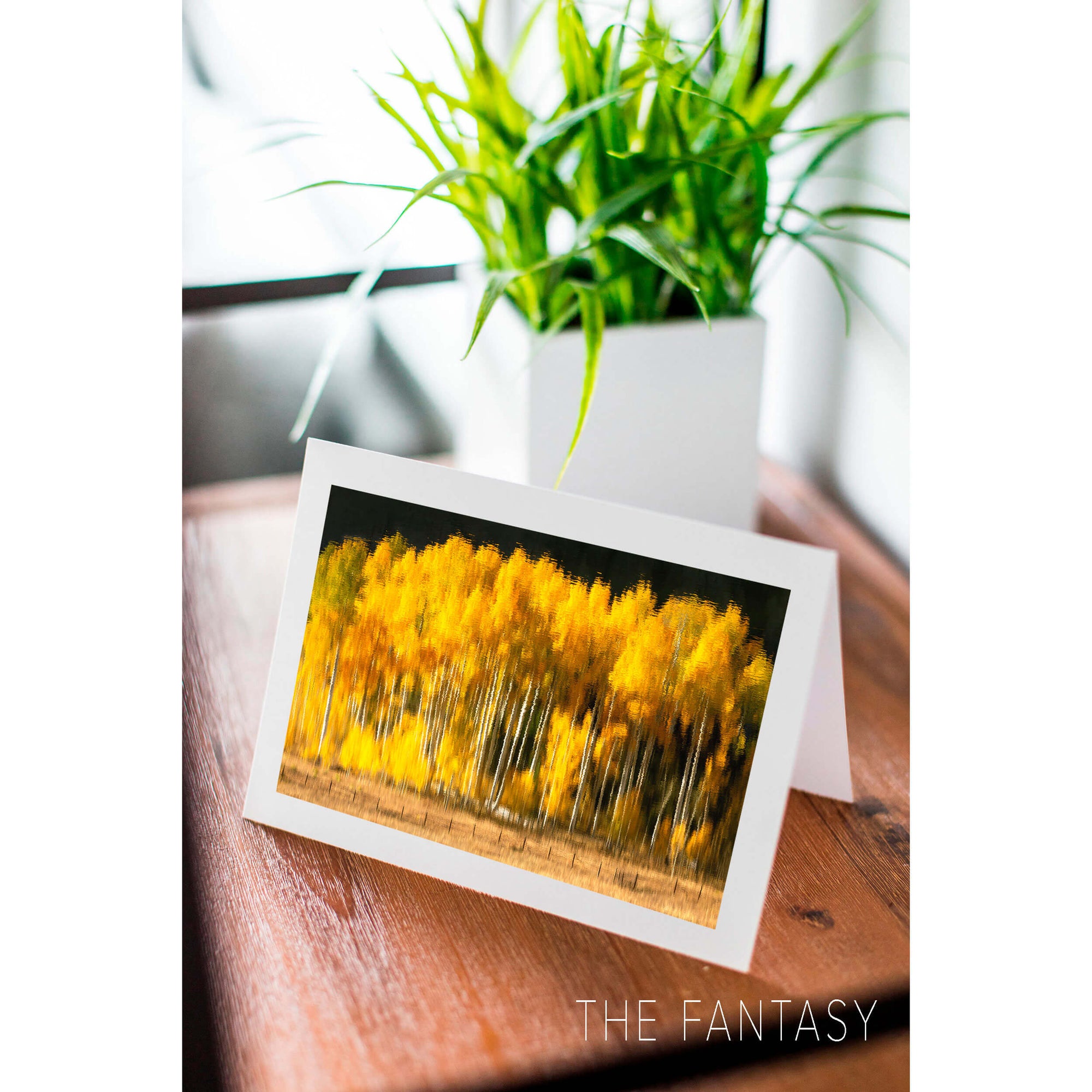 A nature art greeting card shows a Colorado fall colors picture.