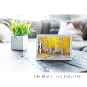 A nature art greeting card shows a picture of the fall colors in Colorado.
