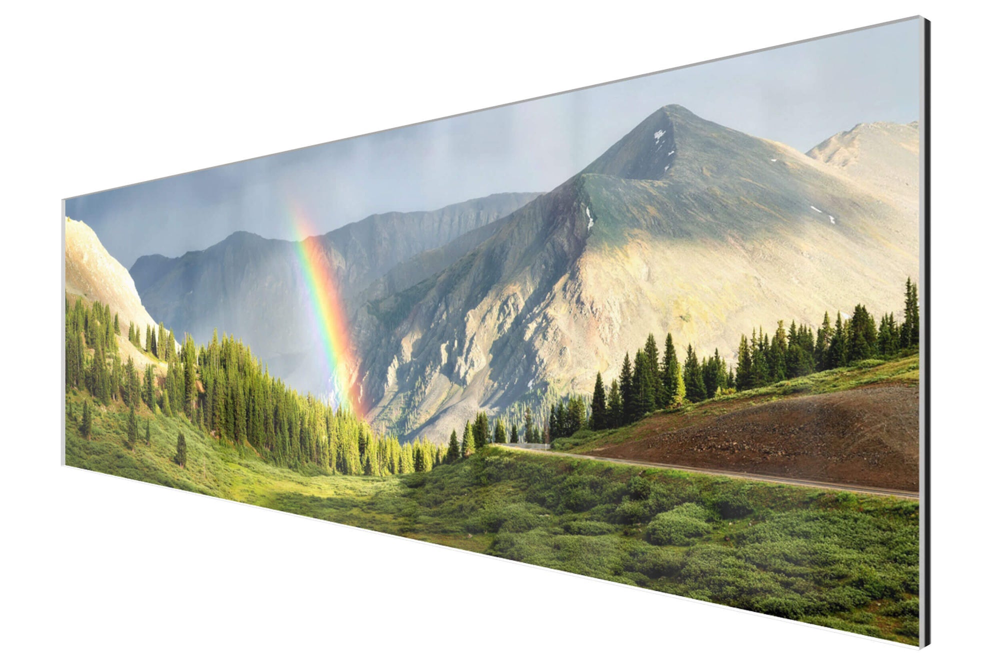 This piece of TruLife acrylic Colorado art shows a rainbow on Cottonwood Pass.