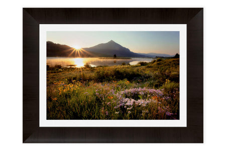 This piece of framed Crested Butte Art shows Colorado wildflowers at Peanut Lake.