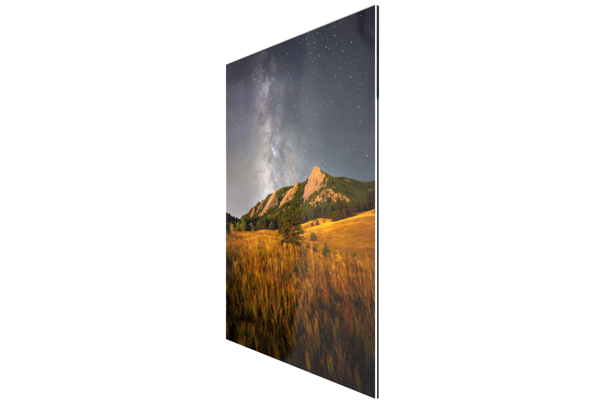 A piece of TruLife acrylic Boulder art shows the Flatirons in Colorado.