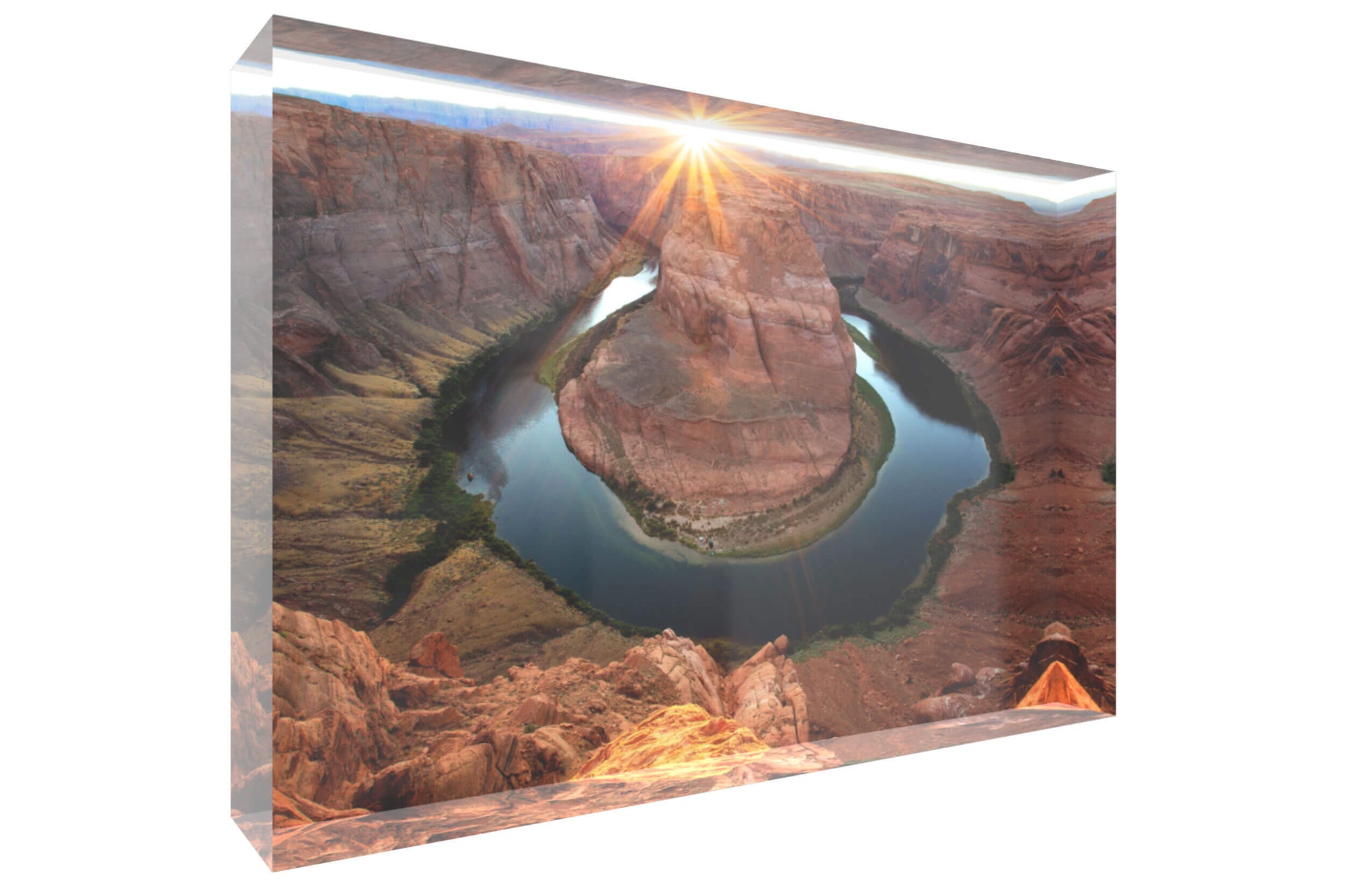 A picture of Horseshoe Bend shown as an acrylic block.