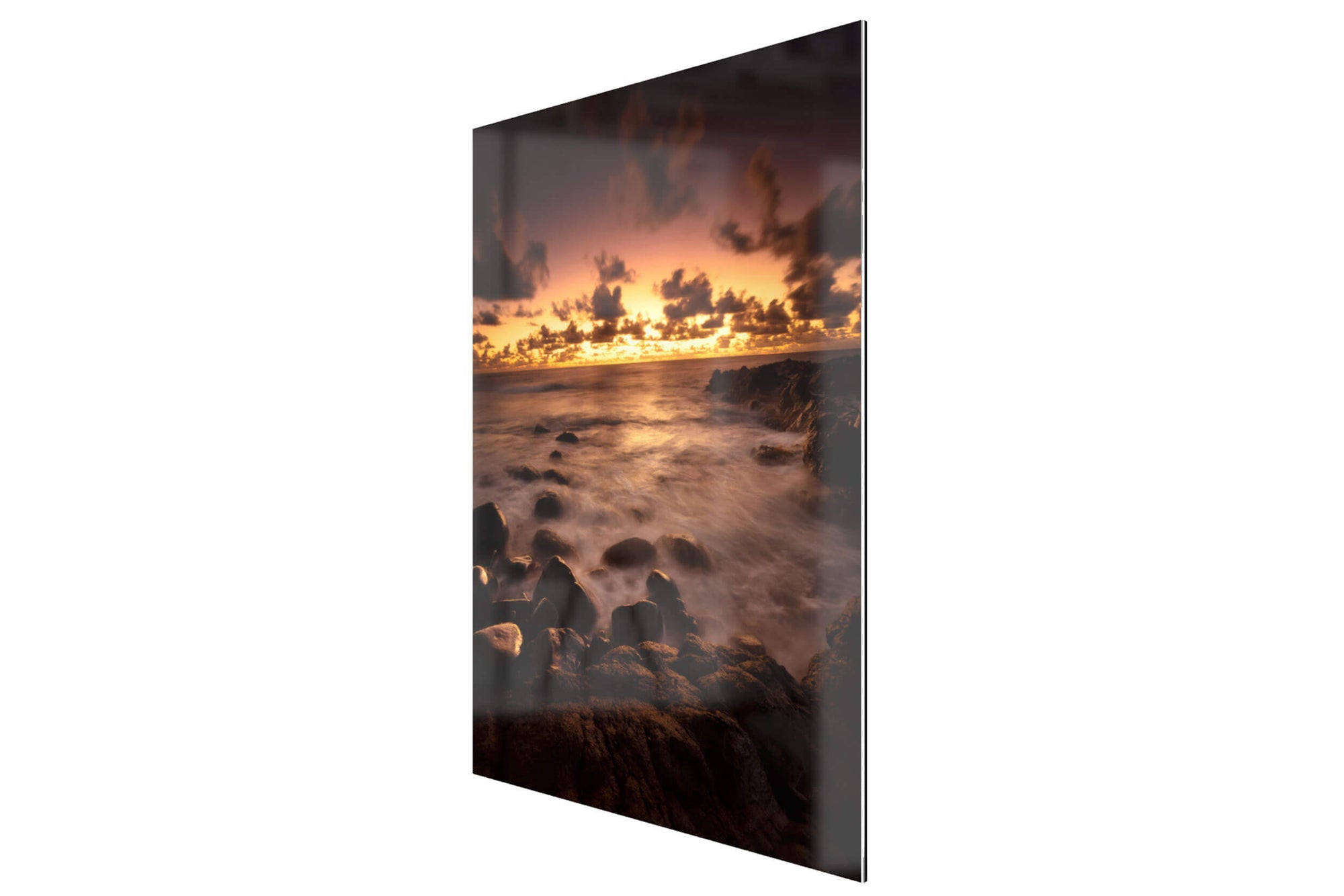 A piece of TruLife acrylic Kauai art shows a Kapaa sunrise picture.